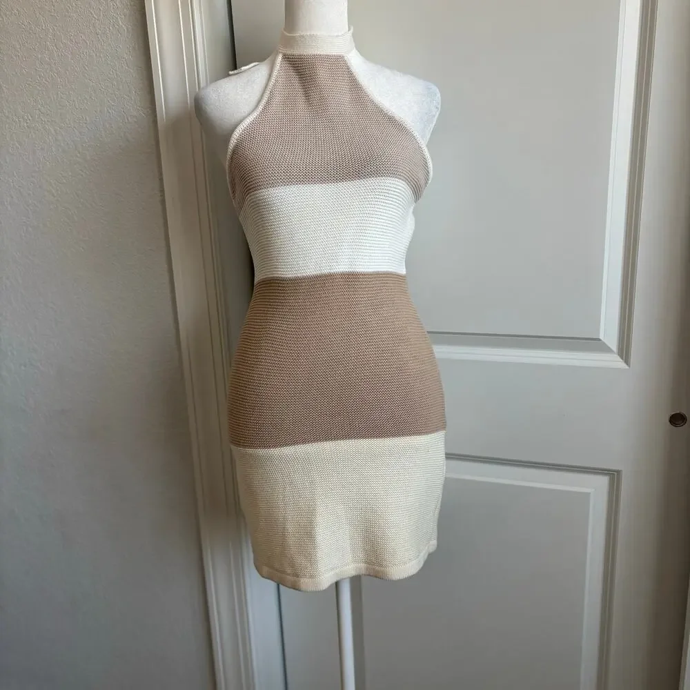 Sabo Women’s Auri Knit Dress Halter Neck Dress S Beachy Minimalist Coverup - Picture 2 of 12